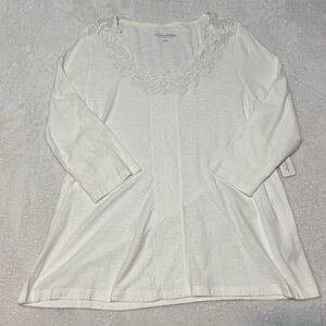 NWT Soft Surroundings White Lace Collar Casual Tunic Shirt Women's XL